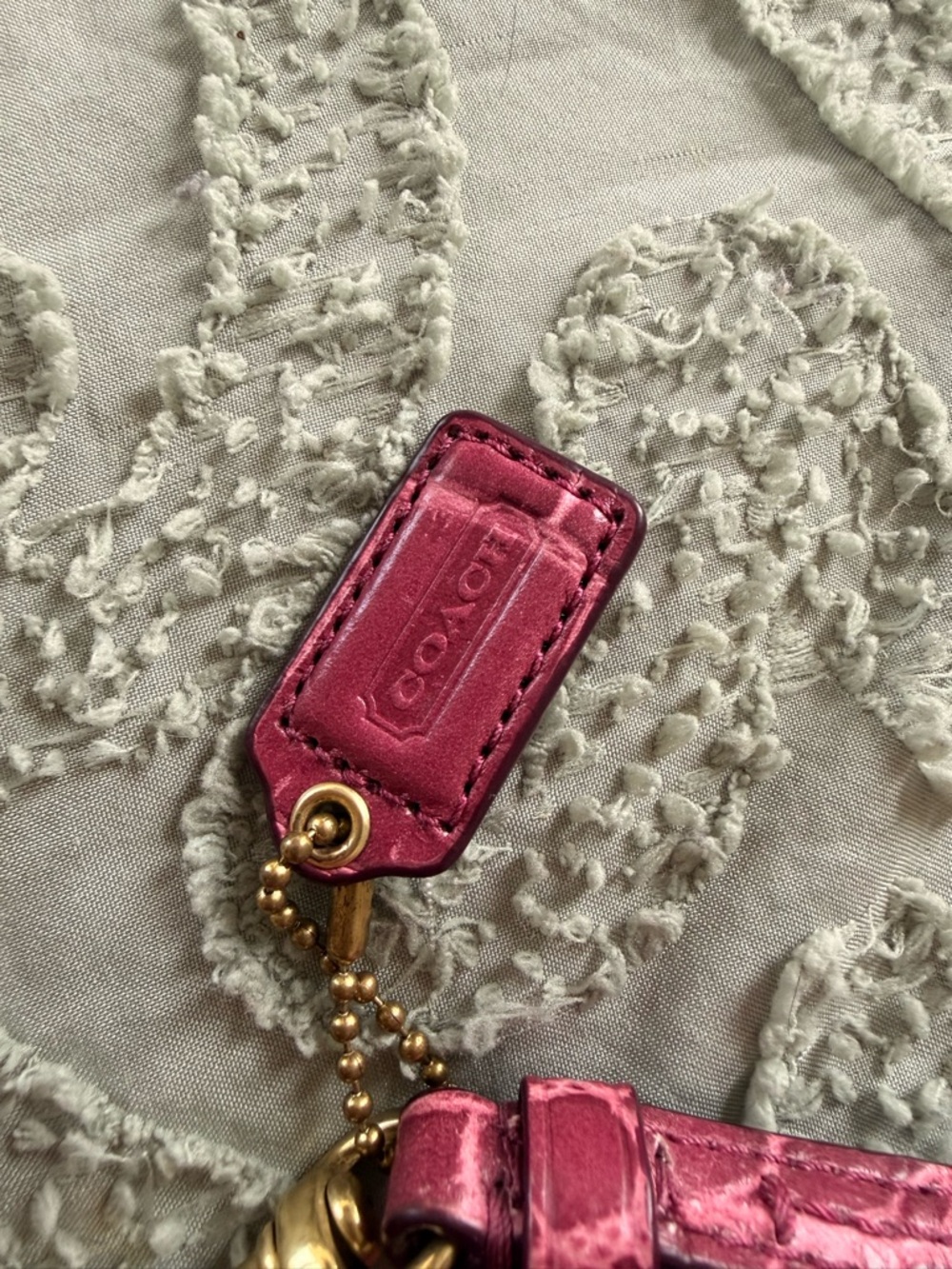 Coach Glossy Croc-Embossed Pink Leather Wristlet with Gold Logo - Picture 3 of 7
